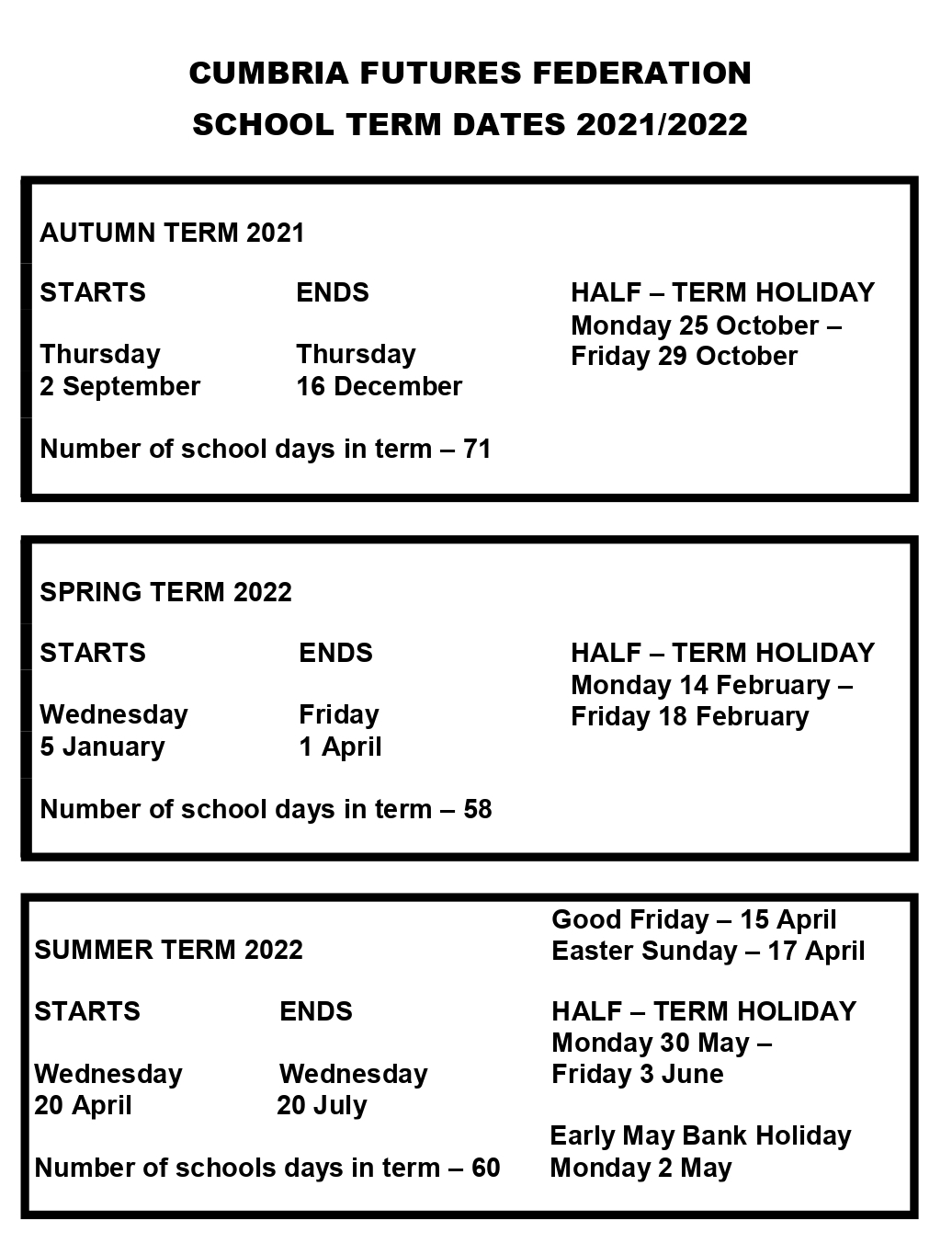 School Term Dates – Beacon Hill Community School